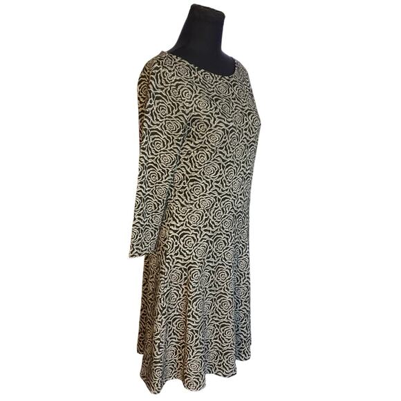 Loft Dark Floral Black and Silver Scoop Neck A Line Knee Length Dress Size 8 - Picture 2 of 7